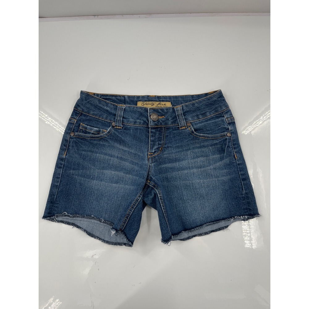 Celebrity Pink Womens Blue Denim Cutoff Shorts Size 3 MJ3350F3B Mid Rise Stretch
